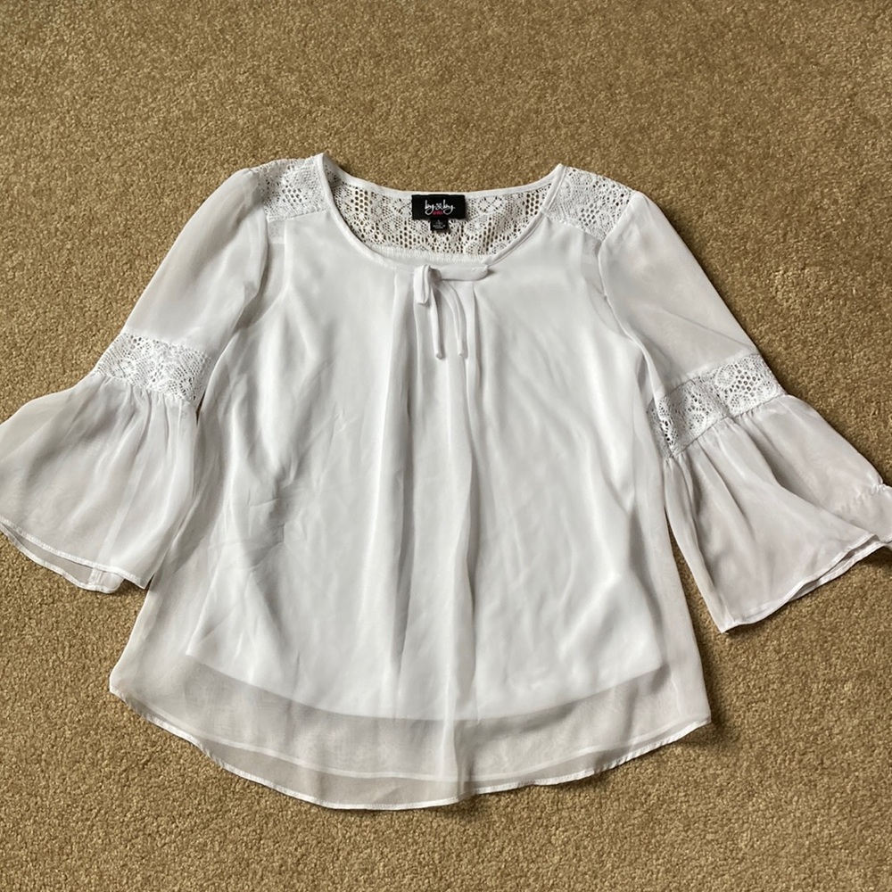 Girls by and by white dress top sheer layered